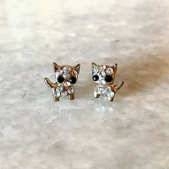 Tiny Rhinestone Cat Stud Earrings